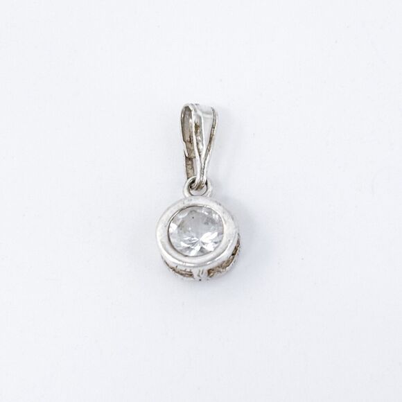 Vintage Sterling Silver 925 Cubic Zirconia Bezel Pendant - Picture 2 of 6